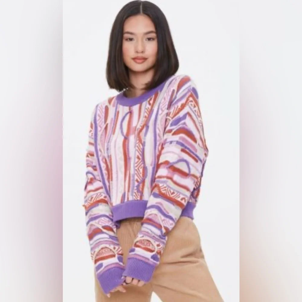 Forever 21|Vintage coogi style grandpa sweater,Colorful pastel & textured•LARGE